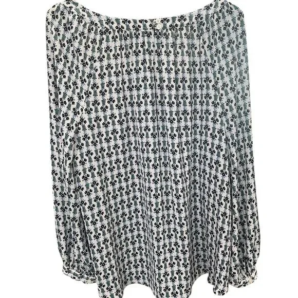 Ann Taylor Black White Floral Boatneck Long Sleeve Stretch Blouse Size XL EUC - Picture 4 of 7